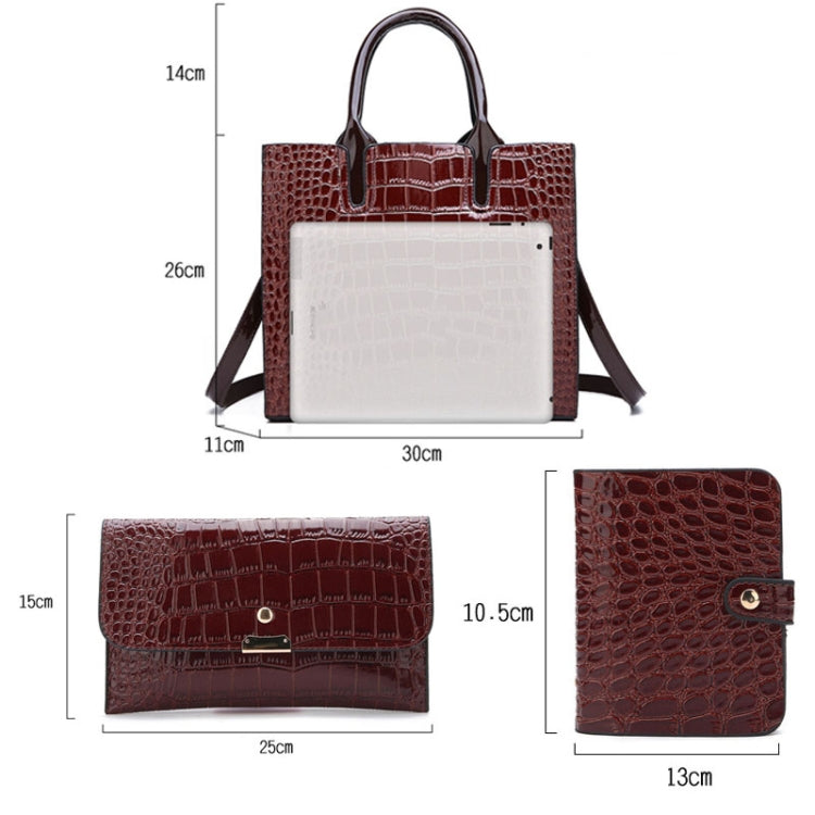 3-in-1 Women Handbag Simple Versatile Crocodile Pattern Large Shoulder Bag(Brown) - Handbags by buy2fix | Online Shopping UK | buy2fix