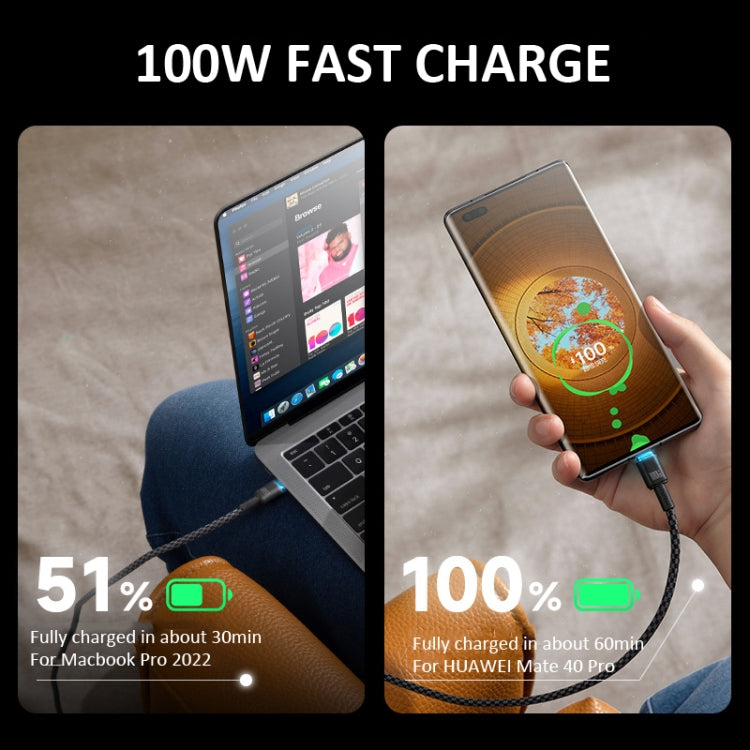 ROMOSS PD100W 5A Dual USB-C / Type-C Data Cable Mobile Phone Tablet  Fast Charging Cable With Light 2m(Black) - USB-C & Type-C Cable by ROMOSS | Online Shopping UK | buy2fix