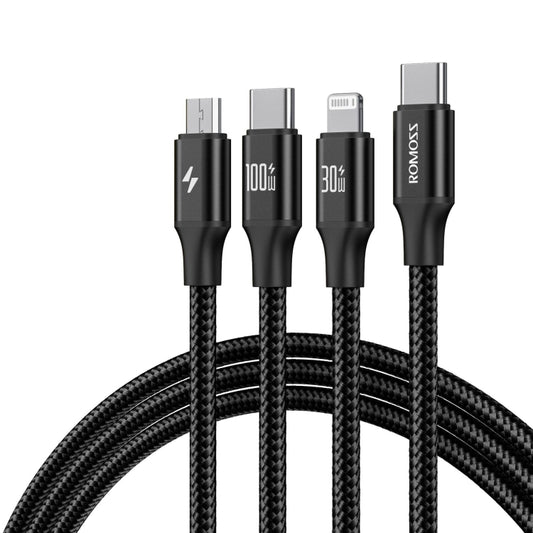 ROMOSS PD100W 3-In-1 Data Cable Type-C/USB-C To 8 Pin & Type-C & Micro Fast Charging Line 1.5m(Black) - Multifunction Cable by ROMOSS | Online Shopping UK | buy2fix