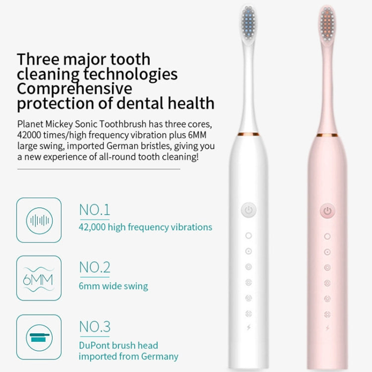 Rechargeable Ultrasonic Soft Bristle Electrical Toothbrushes Flosser 6 Gear With 4 Brushes(Pink) - Toothbrushes by buy2fix | Online Shopping UK | buy2fix