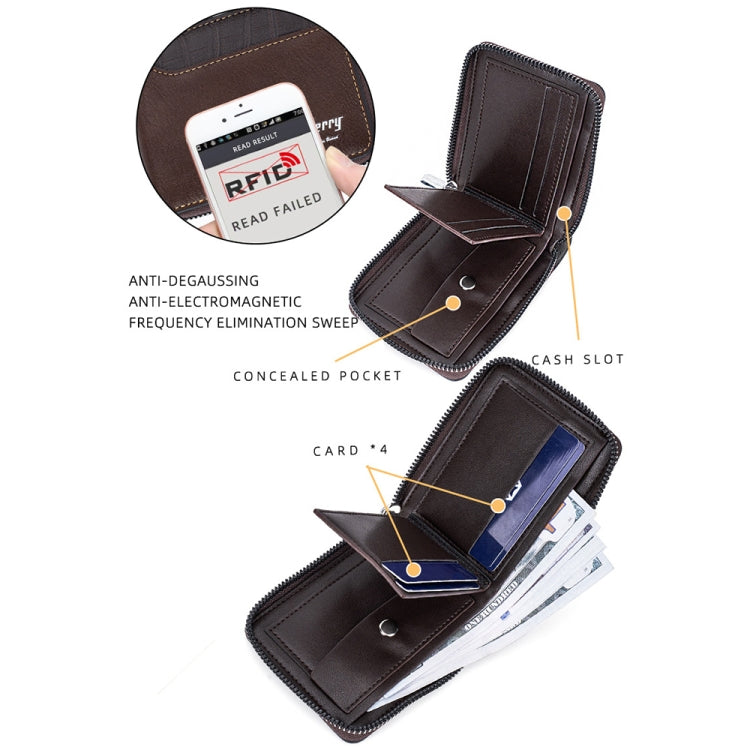 Baellerry D5101 RFID Anti-theft Spliced Short Wallet Retro Multi-card Zipper Coin Purse(Black) - Antimagnetic RFID Package by Baellerry | Online Shopping UK | buy2fix