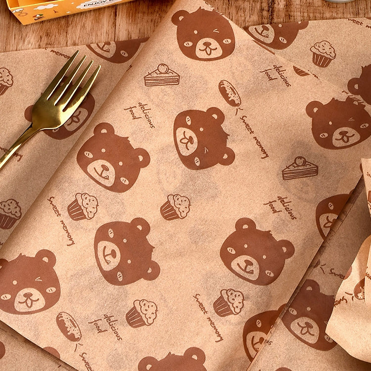 100sheets /Pack Bear Pattern Greaseproof Paper Baking Wrapping Paper Food Basket Liners Paper 20x30cm - Retail Packaging by buy2fix | Online Shopping UK | buy2fix