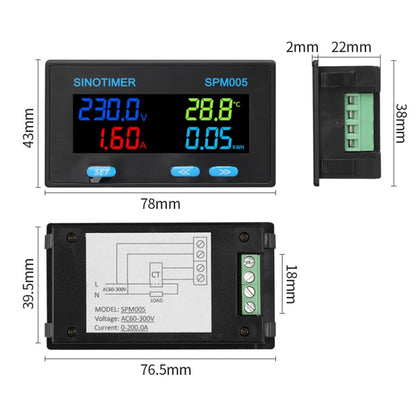 SINOTIMER SPM005 AC Digital Display Voltage Current Power Electricity Multifunctional Monitoring Meter, Specification: 20A - Current & Voltage Tester by SINOTIMER | Online Shopping UK | buy2fix