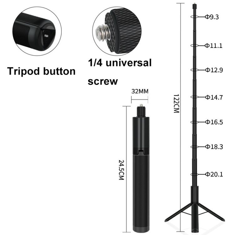 1.22m For Insta360 One X Retractable Integrated Camera Panoramic Invisible Selfie Stick Tripod(YZ712) - Self Monopod Grip by buy2fix | Online Shopping UK | buy2fix