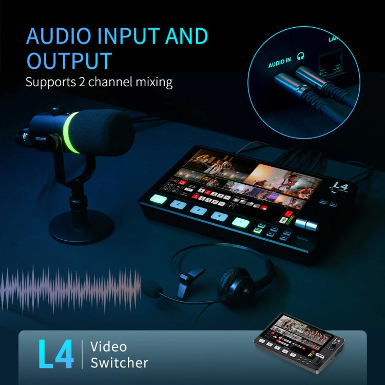 FEELWORLD L4 Multi-Camera Video Mixer Switcher 10.1" Touch Screen USB 3.0 Fast Streaming(EU Plug) - On-camera Monitors by FEELWORLD | Online Shopping UK | buy2fix