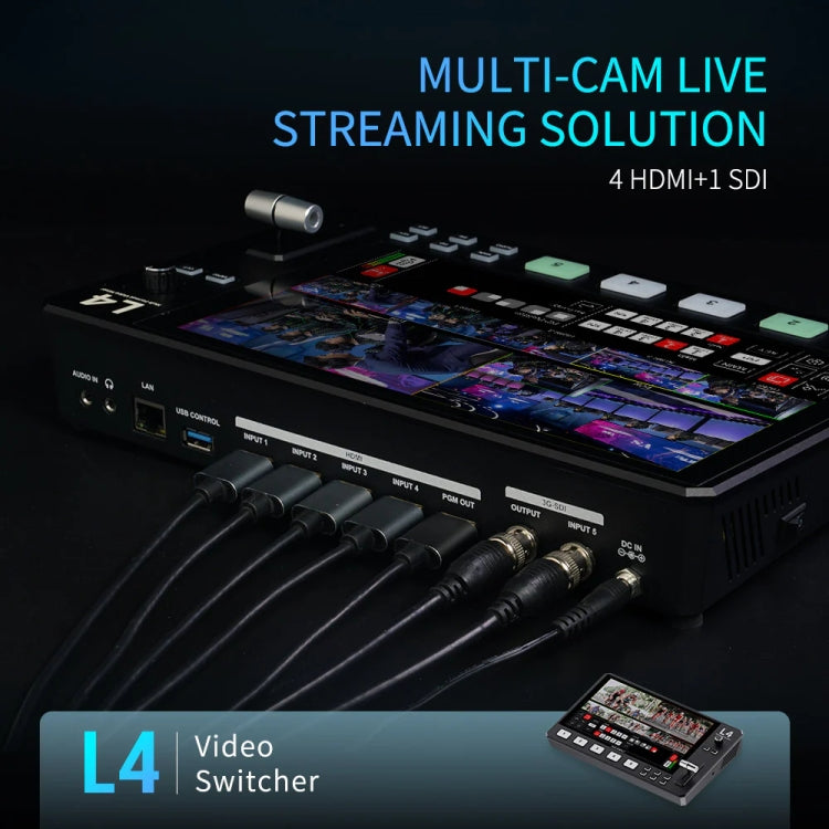 FEELWORLD L4 Multi-Camera Video Mixer Switcher 10.1" Touch Screen USB 3.0 Fast Streaming(EU Plug) - On-camera Monitors by FEELWORLD | Online Shopping UK | buy2fix