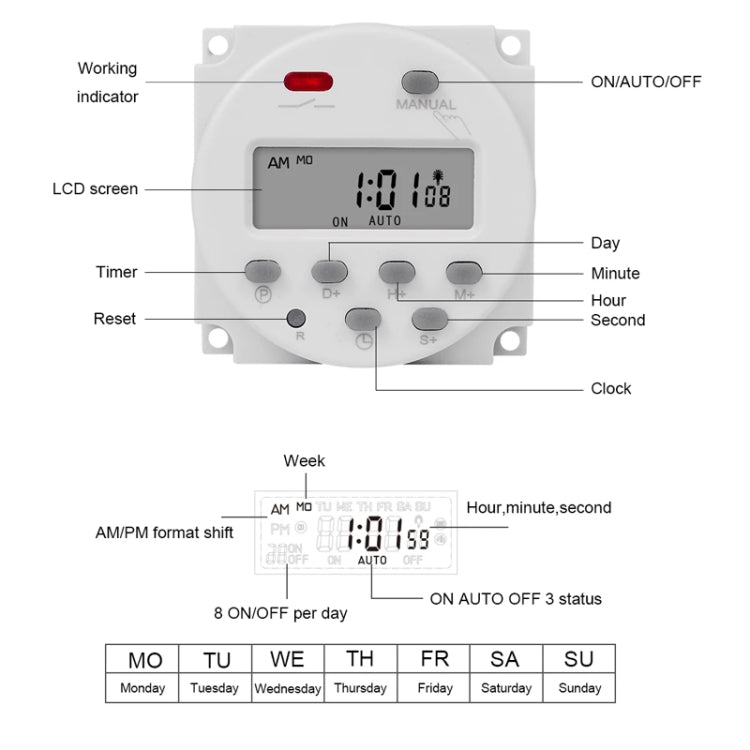 SINOTIMER CN101S-3 24V 1 Second Interval Digital LCD Timer Switch 7 Days Weekly Programmable Time Relay - Switch by SINOTIMER | Online Shopping UK | buy2fix