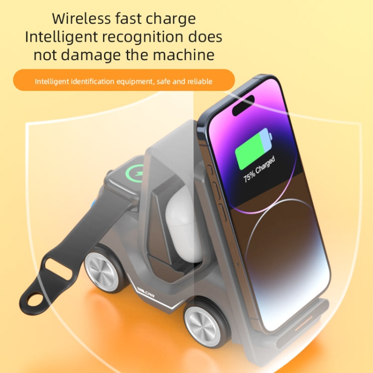 T20S 3-In-1 15W Small Forklift-Shaped Desktop Wireless Charger With LED Atmosphere Light(Orange) - Wireless Charger by buy2fix | Online Shopping UK | buy2fix