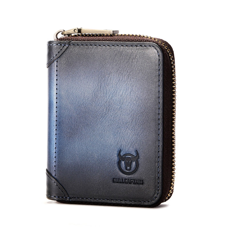 BULL CAPTAIN 475 RFID Anti-Theft Zipper Top-Layer Cowhide Multi-Card Slot Card Holder Wallet(Blue) - Card & Passport Bags by BULL CAPTAIN | Online Shopping UK | buy2fix