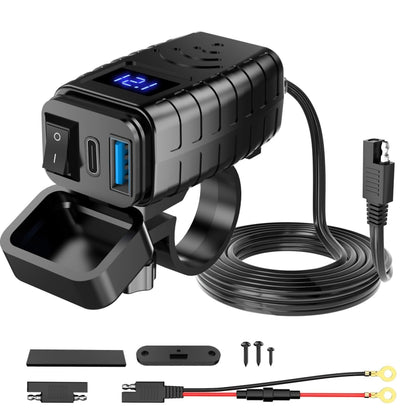 PD3.0 Motorcycle USB Mobile Phone Charger Digital Voltage Meter with Switch(Blue Screen) - Battery Charger by buy2fix | Online Shopping UK | buy2fix