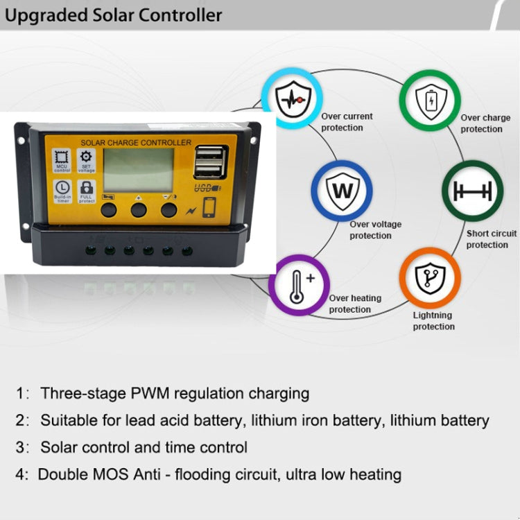 30A 12V/24V Simple Solar Controller Light Time Control Solar Panel Regulator Controller With USB - Others by buy2fix | Online Shopping UK | buy2fix