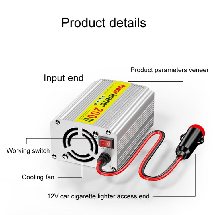 200W Modified Sine Wave Inverter Car Mobile Phone 2.1A Universal Power Supply, Specification: 12 To 110V - Modified Square Wave by buy2fix | Online Shopping UK | buy2fix