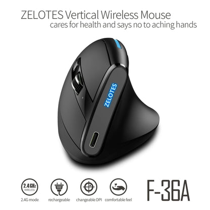 ZELOTES F36A 6-Buttons Vertical Grip Ergonomic Rechargeable Wireless Mouse(Black) - Wireless Mice by ZELOTES | Online Shopping UK | buy2fix