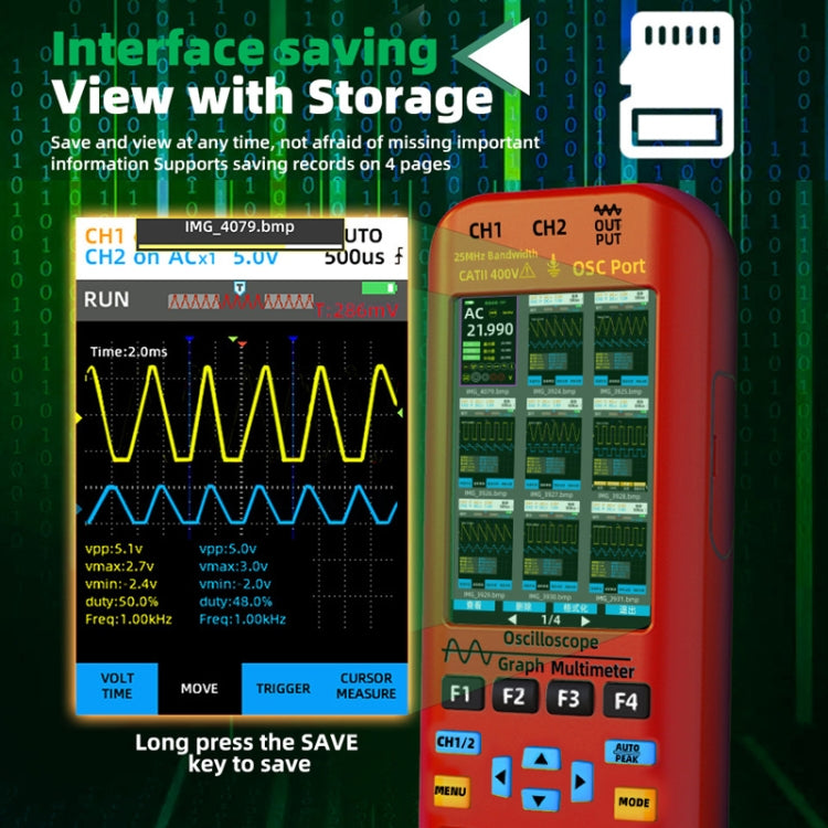 BSIDE O9 Digital Handheld Dual Channel 50MHz Oscilloscope Signal Source Multimeter, Spec: With Single Oscilloscope Probe (Red) - Digital Multimeter by BSIDE | Online Shopping UK | buy2fix