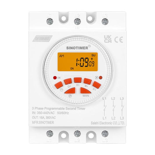 SINOTIMER CN109S-380V 16A  3 Phase Timer Switch 7-Day Programmable Minimum Interval 1s With Backlight - Switch by SINOTIMER | Online Shopping UK | buy2fix