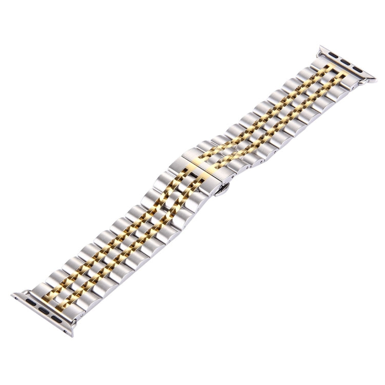 20mm Women Hidden Butterfly Buckle 7 Beads Stainless Steel Watch Band For Apple Watch 38mm(Silver Gold) - Watch Bands by buy2fix | Online Shopping UK | buy2fix