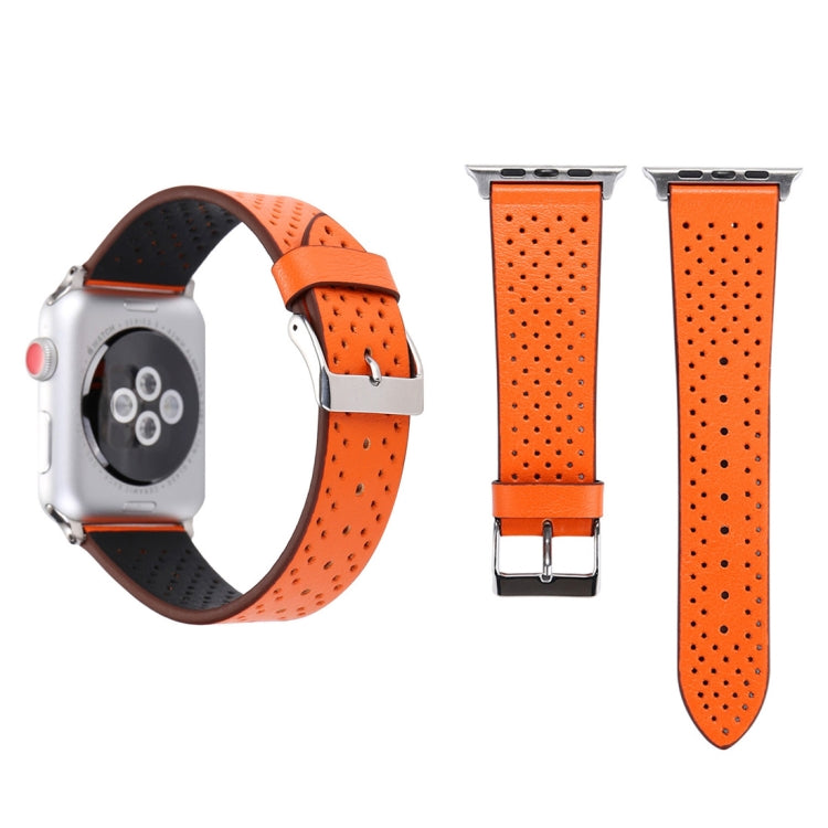 For Apple Watch Series 9&8&7 41mm / SE 3&SE 2&6&SE&5&4 40mm / 3&2&1 38mm Simple Fashion Genuine Leather Hole Pattern Watch Band(Orange) - Watch Bands by buy2fix | Online Shopping UK | buy2fix