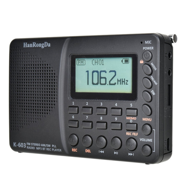 K-603 Portable FM / AM / SW Full Band Stereo Radio, Support BT & TF Card (Black) - Consumer Electronics by buy2fix | Online Shopping UK | buy2fix