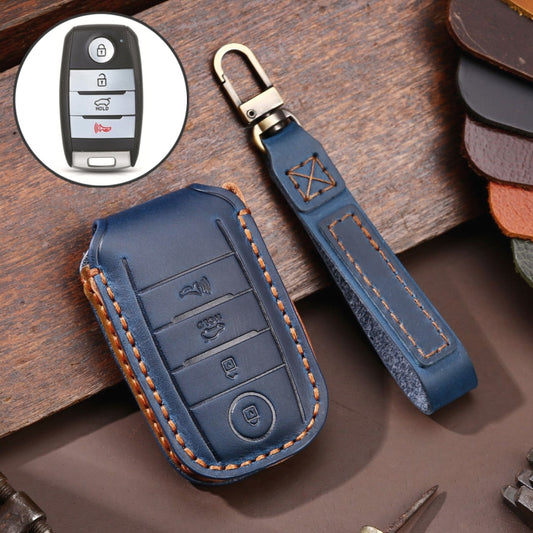For Kia C133 4-button Hallmo Car Cowhide Leather Key Protective Cover Key Case(Blue) - In Car by Hallmo | Online Shopping UK | buy2fix