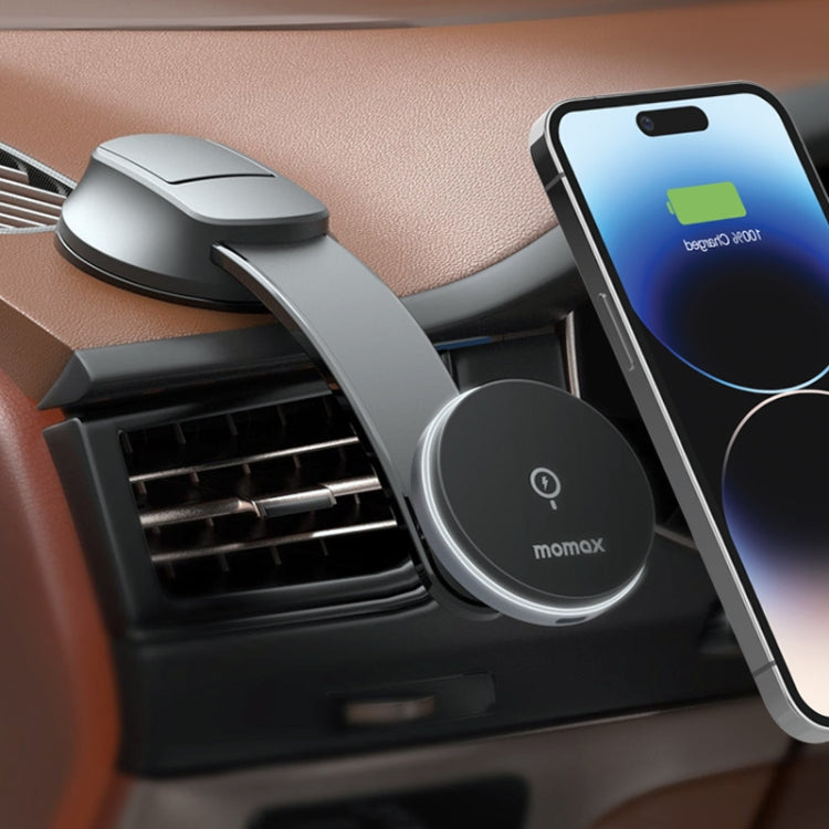 MOMAX CM25B Magnetic Wireless Charger Car Suction Cup Phone Holder - Wireless Charger Holders by MOMAX | Online Shopping UK | buy2fix