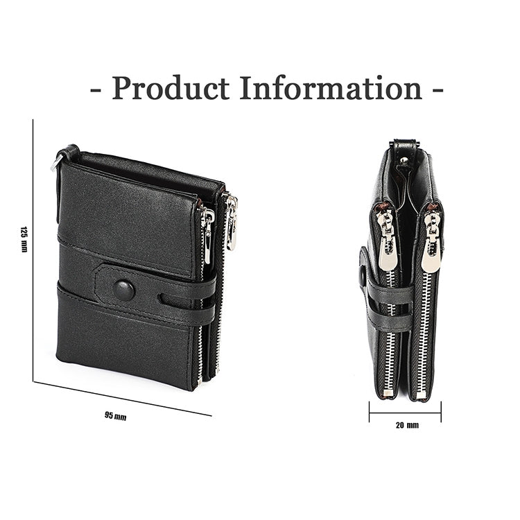 LT3529 Retro Crazy Horse Texture Double Zipper Anti-magnetic RFID Chain Wallet with Card Slots (Black) - Antimagnetic RFID Package by buy2fix | Online Shopping UK | buy2fix