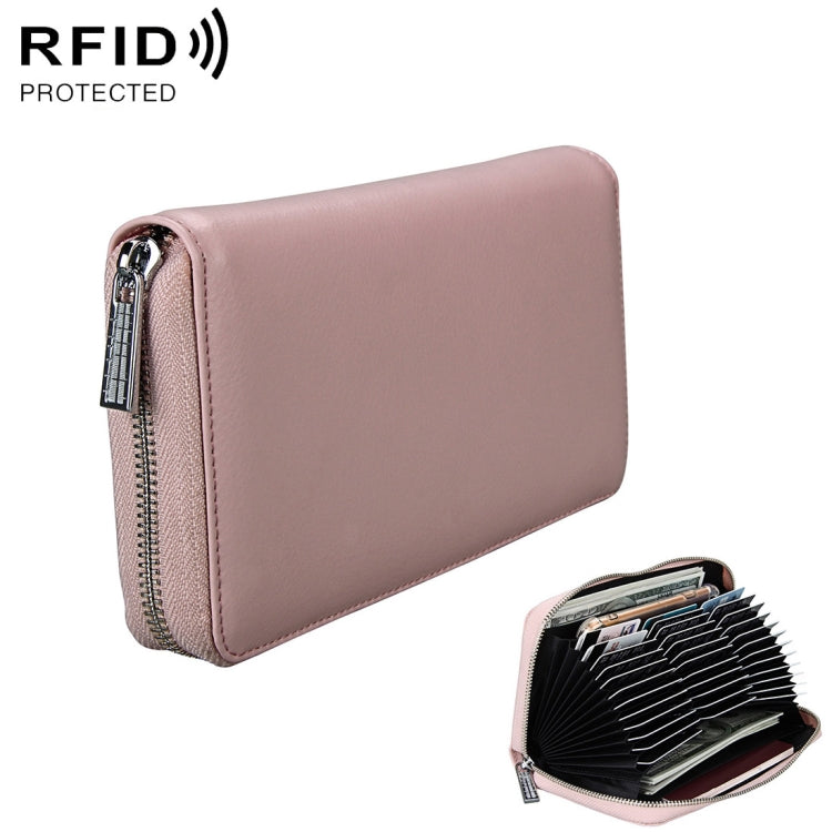 Antimagnetic RFID Large Capacity Long Style Genuine Leather Passport Package / Multifunctional and Many Card Slots Card Package(Pink) - Antimagnetic RFID Package by buy2fix | Online Shopping UK | buy2fix