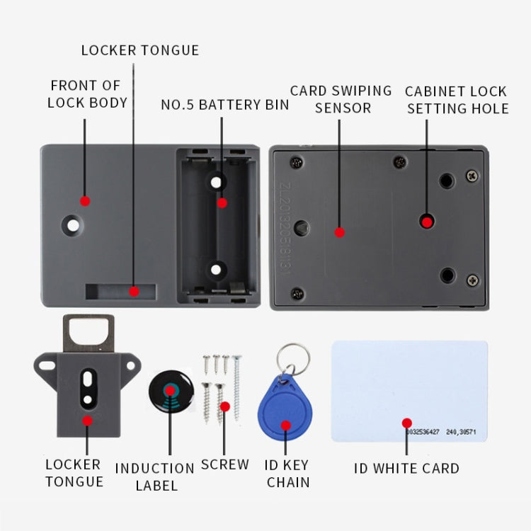 T3 ABS Magnetic Card Induction Lock Invisible Bilateral Open Cabinet Door Lock (Grey) - Home & Garden by buy2fix | Online Shopping UK | buy2fix