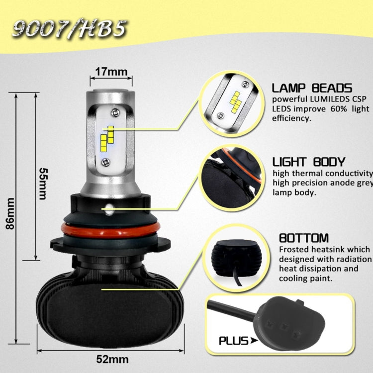 2 PCS 9007 IP65 Waterproof White Light 12 CSP LED Car Headlight Bulb,  9-36V / 18W, 6000K / 2000LM - LED Headlamps by buy2fix | Online Shopping UK | buy2fix