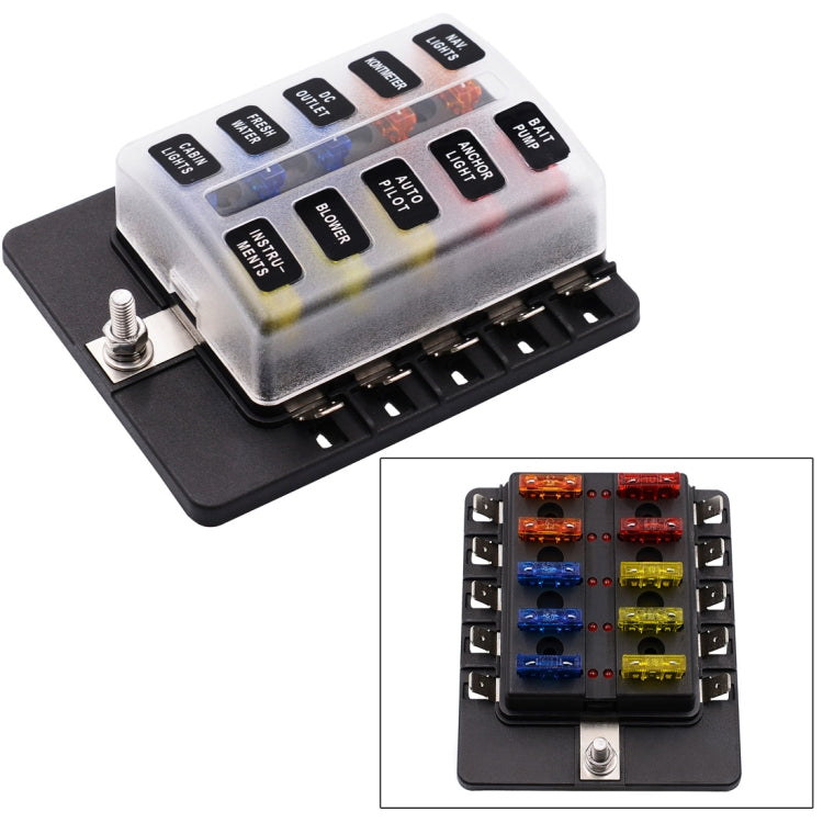 1 in 10 Out Fuse Box PC Terminal Block Fuse Holder Kits with LED Warning Indicator for Auto Car Truck Boat - In Car by buy2fix | Online Shopping UK | buy2fix