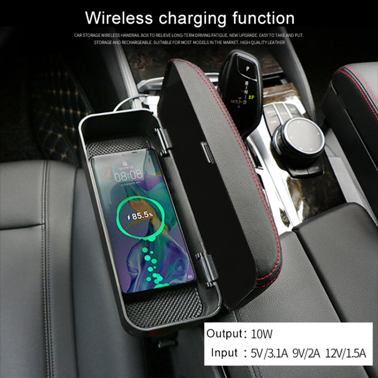 Universal Car Wireless Qi Standard Charger PU Leather Wrapped Armrest Box Cushion Car Armrest Box Mat with Storage Box (Black White) - Stowing Tidying by buy2fix | Online Shopping UK | buy2fix