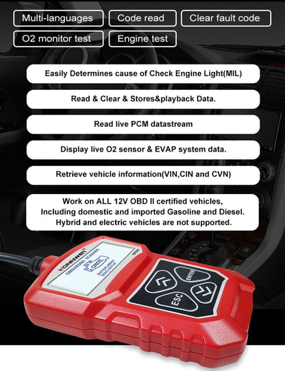 KONNWEI KW309 V309 V310 MS309 Code Reader OBD2 Scanner Diagnostic Tool(Red) - In Car by KONNWEI | Online Shopping UK | buy2fix