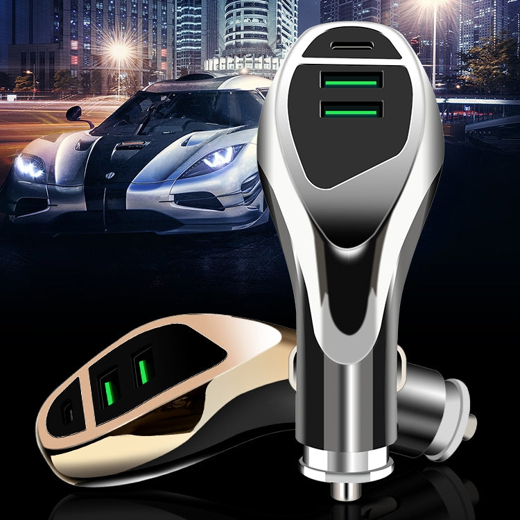 WLX-K1 QC3.0 Dual USB + Type-C Triple Car Charger (Gold) - In Car by buy2fix | Online Shopping UK | buy2fix