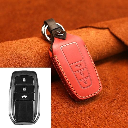 For Toyota Car Cowhide Leather Key Protective Cover Key Case, Three Keys Version (Red) - In Car by buy2fix | Online Shopping UK | buy2fix