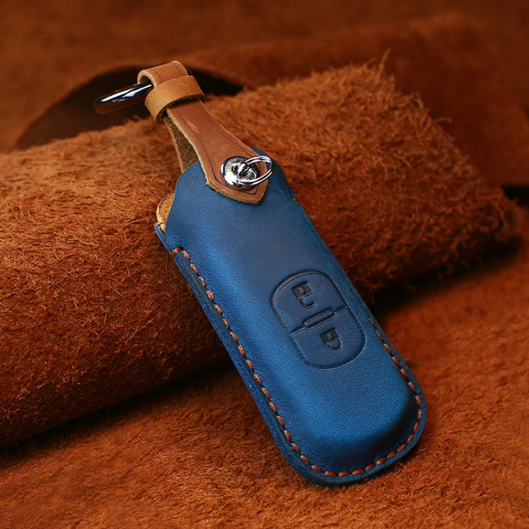 For Mazda Old Style Car Cowhide Leather Key Protective Cover Key Case, Two Keys Version (Blue) - In Car by buy2fix | Online Shopping UK | buy2fix