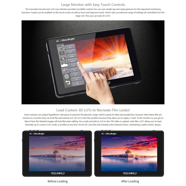 FEELWORLD LUT7 1920x1200 2200 nits 7 inch IPS Screen HDMI 4K Touch Screen Camera Field Monitor - Camera Accessories by FEELWORLD | Online Shopping UK | buy2fix