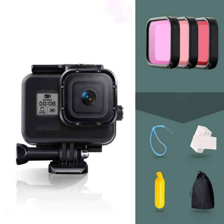For GoPro HERO8 Black 45m Waterproof Housing Protective Case with Buckle Basic Mount & Screw & (Purple, Red, Pink) Filters & Floating Bobber Grip & Strap & Anti-Fog Inserts (Black) - DJI & GoPro Accessories by buy2fix | Online Shopping UK | buy2fix