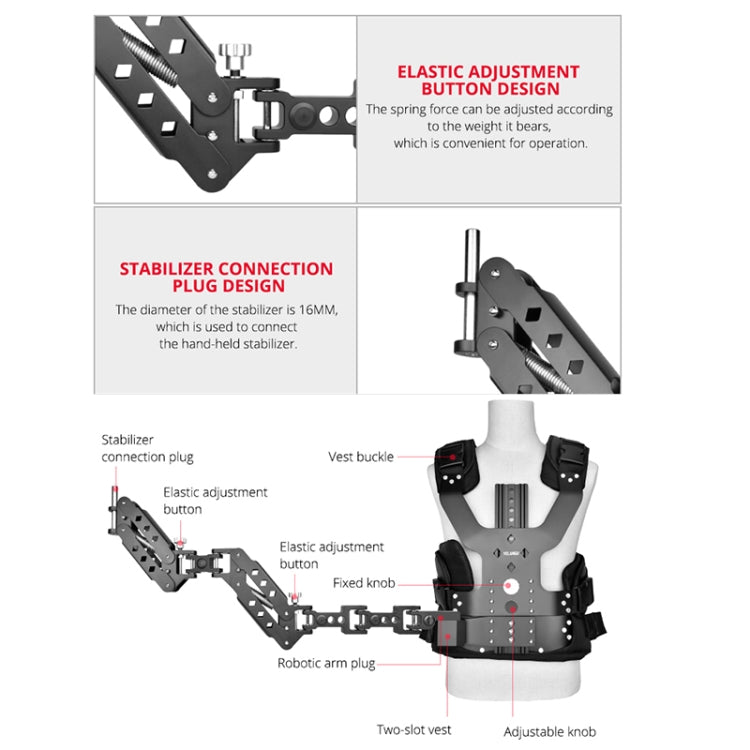 YELANGU B200-C1 Dual Shock-absorbing Arm Stabilizer Vest Camera Support System for DSLR & DV Digital Video Cameras (Black) - Camera Accessories by YELANGU | Online Shopping UK | buy2fix