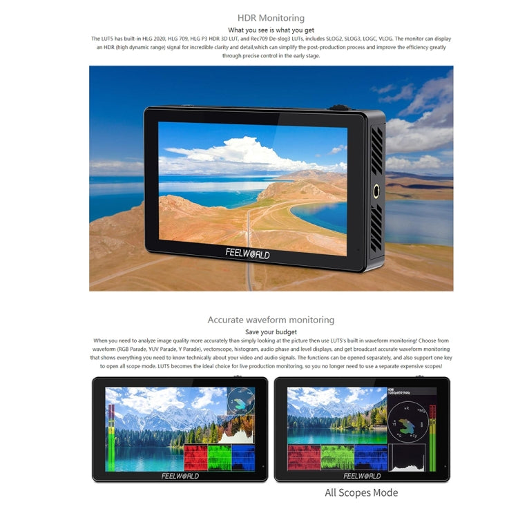 FEELWORLD LUT5 5.5 inch Ultra High Bright 3000nit Touch Screen DSLR Camera Field Monitor (Black) - Camera Accessories by FEELWORLD | Online Shopping UK | buy2fix