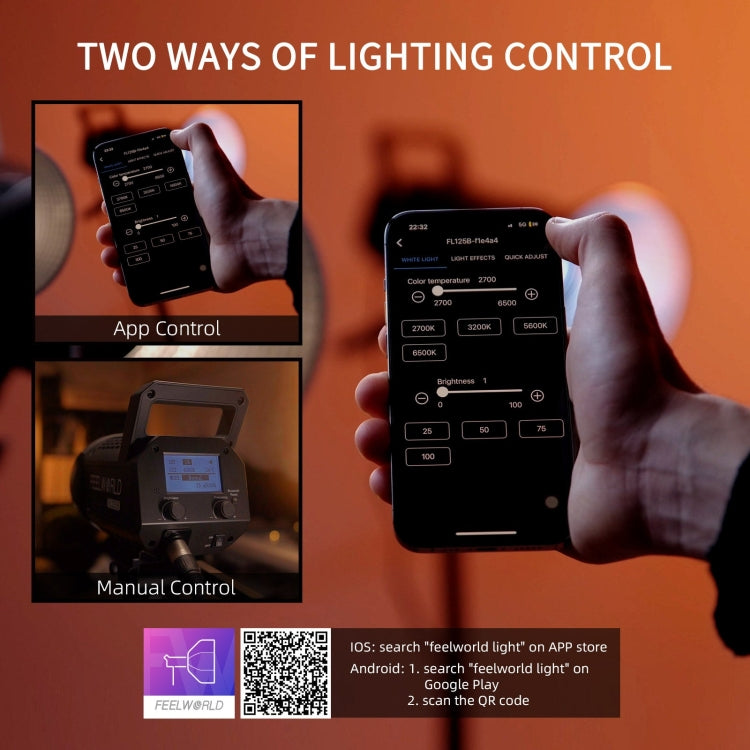FEELWORLD FL125B 125W Bi-color Point Source Video Light, Bluetooth APP Control(AU Plug) - Shoe Mount Flashes by FEELWORLD | Online Shopping UK | buy2fix