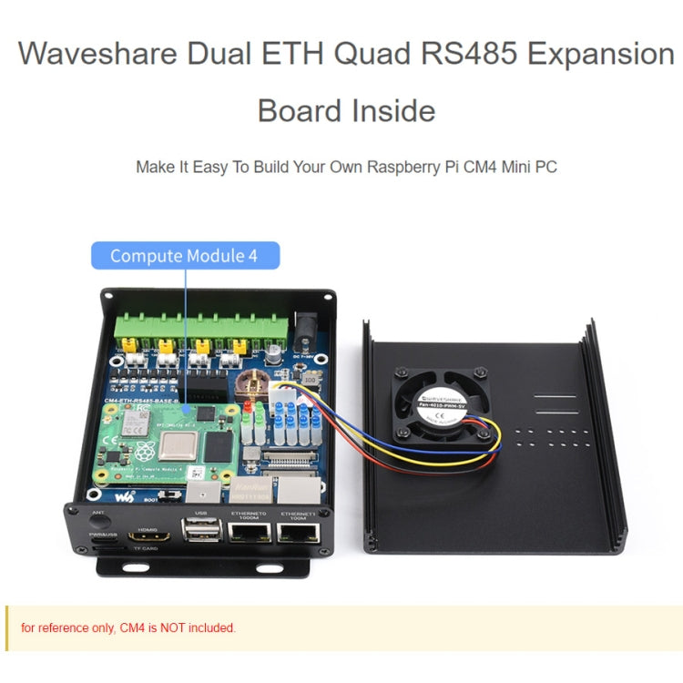 Waveshare Dual ETH Mini-Computer for Raspberry Pi CM4, Gigabit Ethernet, 4CH Isolated RS485(US Plug) - Mini PC Accessories by WAVESHARE | Online Shopping UK | buy2fix