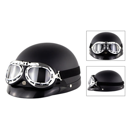 Soman Electromobile Motorcycle Half Face Helmet Retro Harley Helmet with Goggles(Matte Black) -  by SOMAN | Online Shopping UK | buy2fix