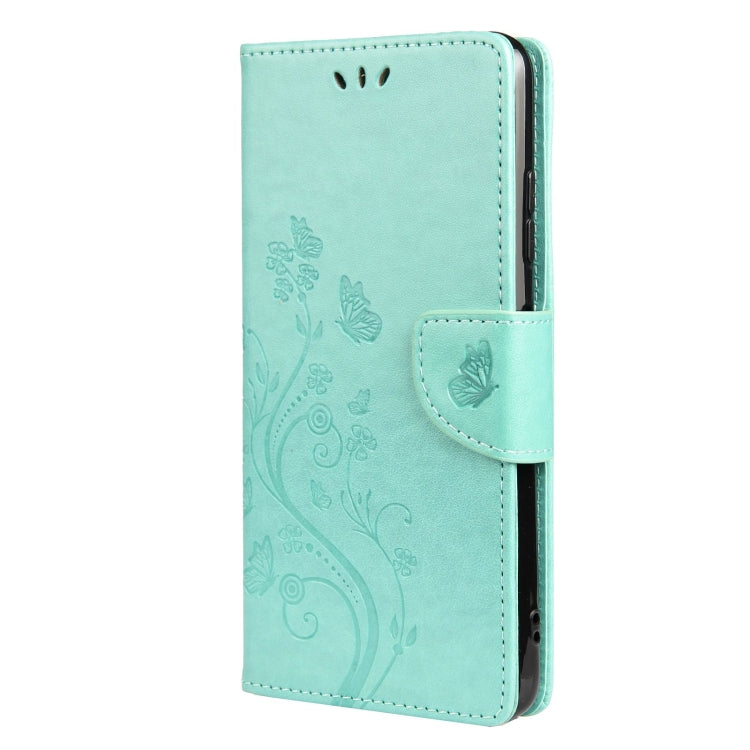 For Samsung Galaxy A22 5G Butterfly Flower Pattern Horizontal Flip Leather Case with Holder & Card Slots & Wallet(Green) - Samsung Accessories by buy2fix | Online Shopping UK | buy2fix