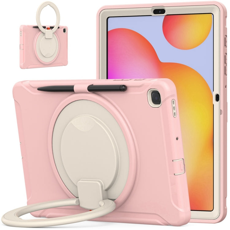 Shockproof TPU + PC Protective Case with 360 Degree Rotation Foldable Handle Grip Holder & Pen Slot For Samsung Galaxy Tab S6 Lite 10.4 inch P610(Cherry Blossoms Pink) - Tab S6 Lite P610 / P615 by buy2fix | Online Shopping UK | buy2fix