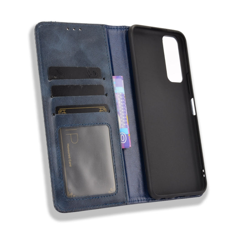 For vivo Y72 5G / iQOO Z3 5G Magnetic Buckle Retro Crazy Horse Texture Horizontal Flip Leather Case with Holder & Card Slots & Photo Frame(Blue) - vivo Cases by buy2fix | Online Shopping UK | buy2fix
