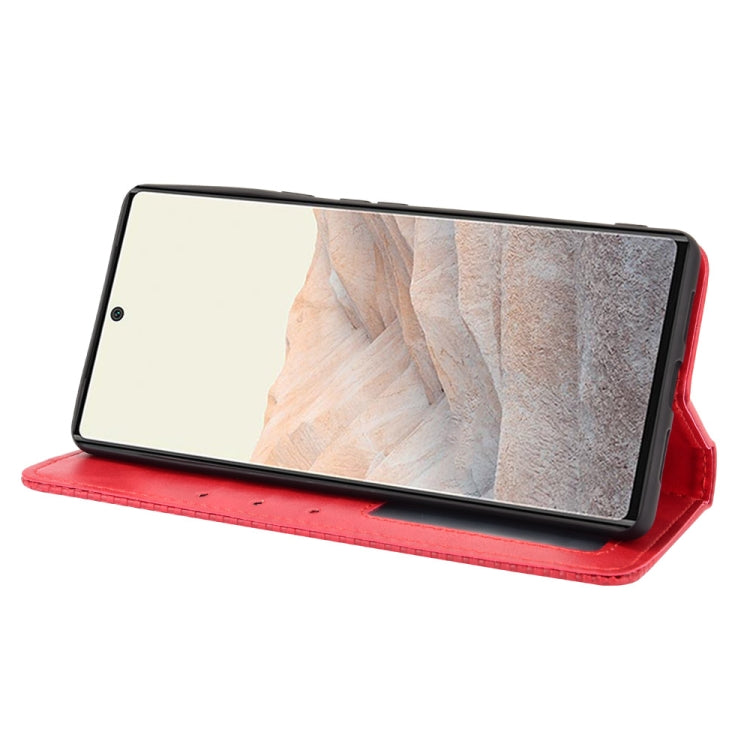 For Google Pixel 6 Pro Magnetic Buckle Retro Crazy Horse Texture Horizontal Flip Leather Case with Holder & Card Slots & Photo Frame(Red) - Google Cases by buy2fix | Online Shopping UK | buy2fix