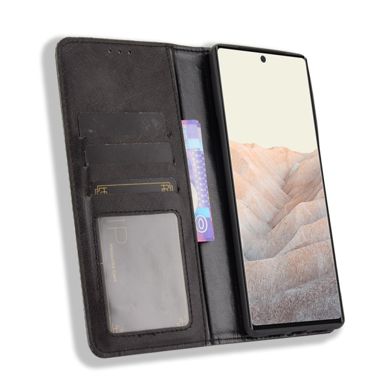 For Google Pixel 6 Magnetic Buckle Retro Crazy Horse Texture Horizontal Flip Leather Case with Holder & Card Slots & Photo Frame(Black) - Google Cases by buy2fix | Online Shopping UK | buy2fix