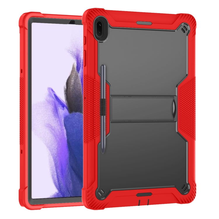 For Samsung Galaxy Tab S7 FE Silicone + PC Shockproof Protective Case with Holder(Red + Black) - Other Galaxy Tab PC by buy2fix | Online Shopping UK | buy2fix