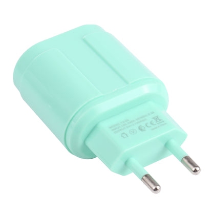 13-22 2.1A Dual USB Macarons Travel Charger, EU Plug(Green) - Mobile Accessories by buy2fix | Online Shopping UK | buy2fix