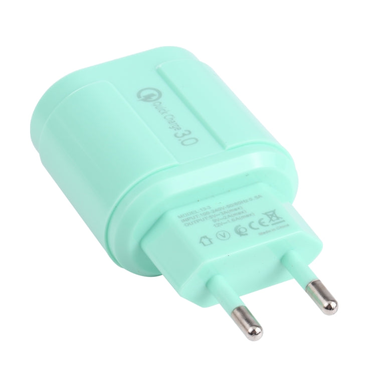 13-3 QC3.0 Single USB Interface Macarons Travel Charger, EU Plug(Green) - Mobile Accessories by buy2fix | Online Shopping UK | buy2fix