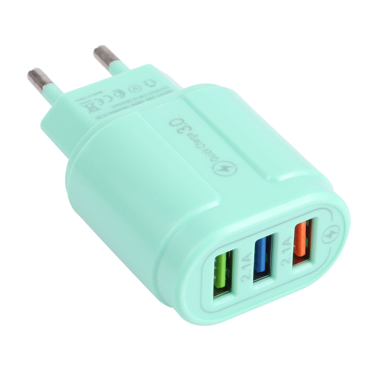 13-222 QC3.0 USB + 2.1A Dual USB Ports Macarons Travel Charger, EU Plug(Green) - Mobile Accessories by buy2fix | Online Shopping UK | buy2fix